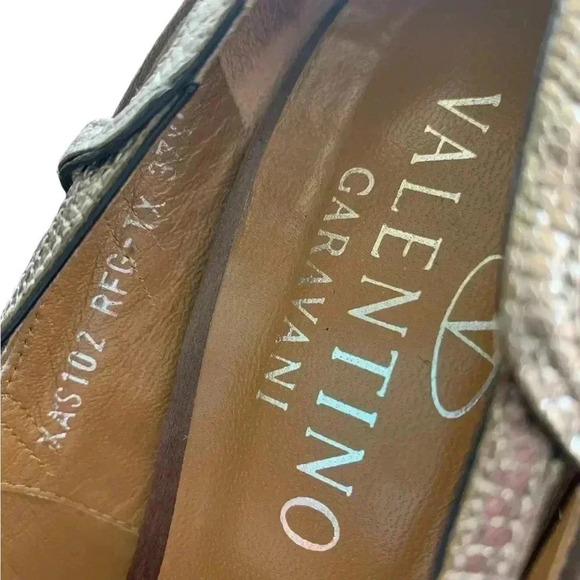 Valentino Garavani Size EU 37.5 Brown Satin Peep Toe Heels with Silver Trim - Picture 11 of 12